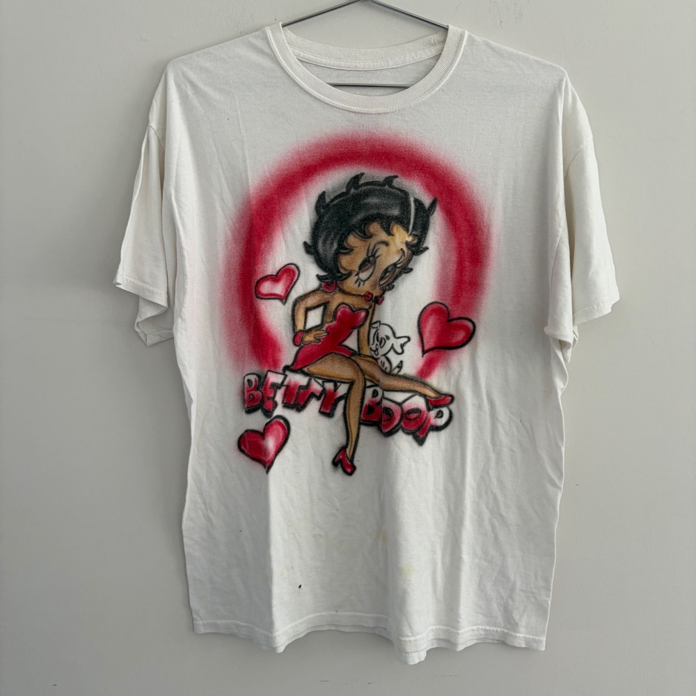 Betty Boop Airbrush Graphic T Shirt White Hanes ComfortSoft Large